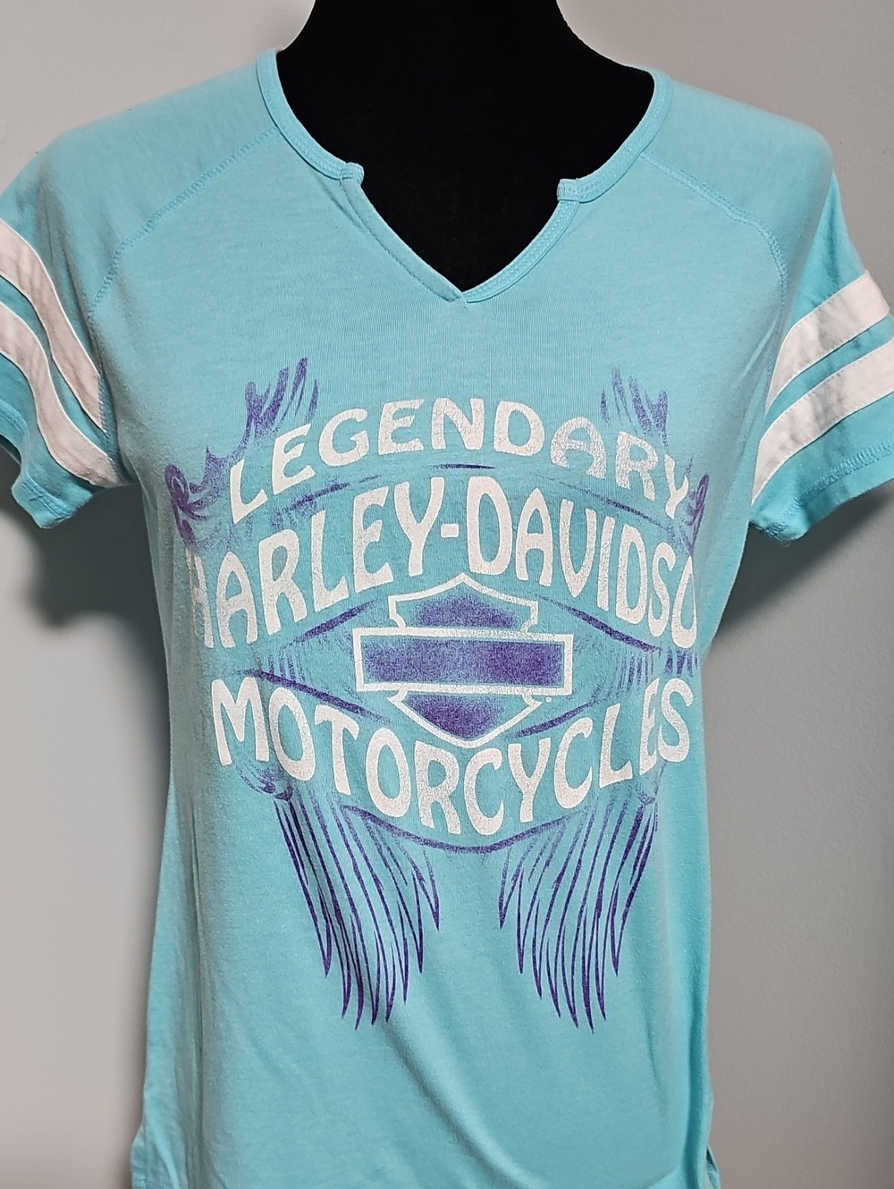 Harley-Davidson Aqua Tee with White & Purple Graphics
